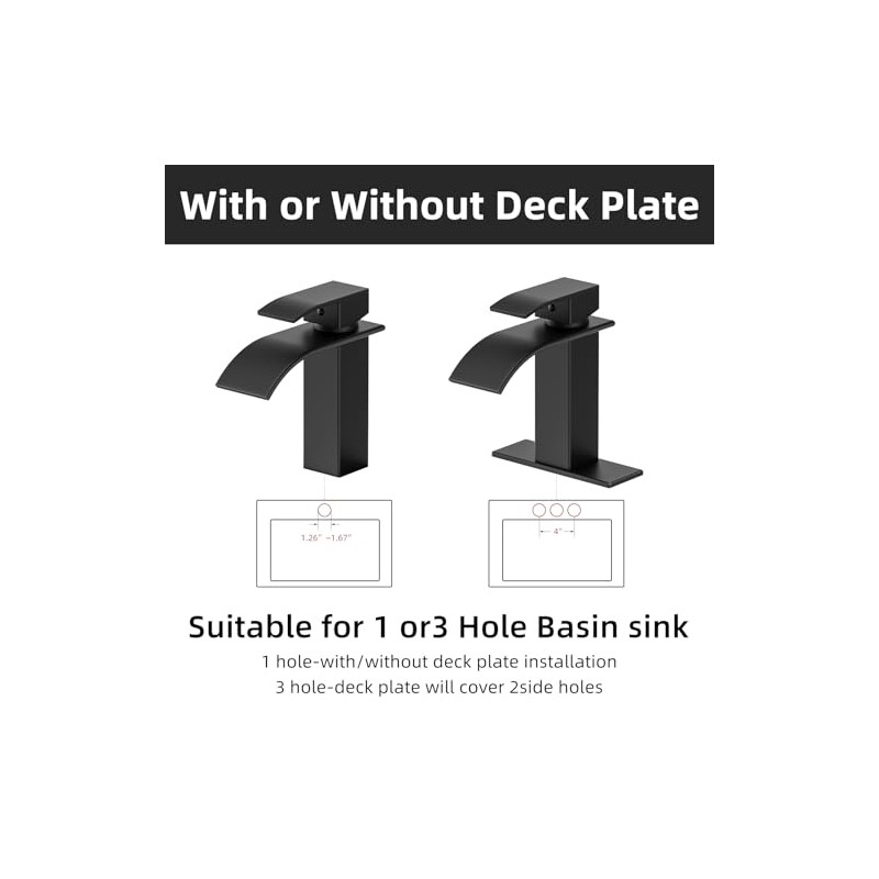 Ryuwanku Bathroom Faucet Matte Black Modern Waterfall Bathroom Sink Faucet