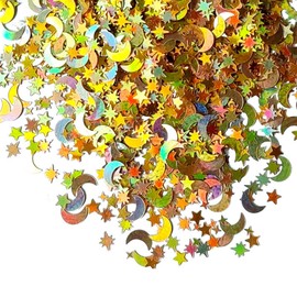 KASESSS 30g Laser Gold Confetti, Shiny Table Confetti, Glitz Birthday Confetti, Paper Confetti Table Scatter Sprinkles, Moon and Star Confetti for Birthday, Anniversary, Wedding Party Table Decoration