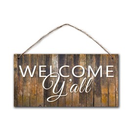 BESTWD Welcome Y'all Sign, Rustic Barnwood Style Decor, Porch Sign, 5" x 10" Sign, Southern Hospitality Sign, Housewarming Gift