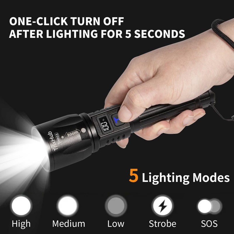 Rechargeable Flashlights 2Pack High Lumens, 5Mode Rechargeable Flashlights with LCD