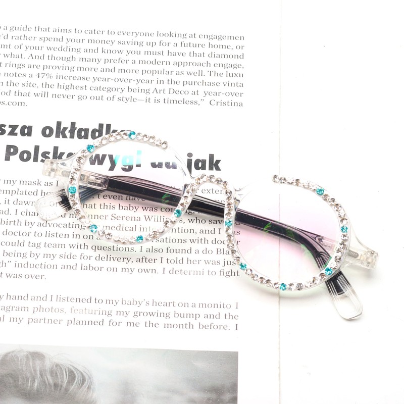 bullabulling Retro Round Diamond Reading Glasses for Women Stylish Bling