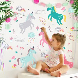 Unicorn Wall Sticker Decals,SPRT Colorful Watercolor Unicorn Wall Sticker Peel and Stick Wall Art Sticker for Kids Girls Room Nursery Bedroom Parties Decoration