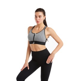 BSLVWG Sport BHS für Frauen Front Zip Sport BHS mit abnehmbaren Pads Nahtloser Yoga BH Verstellbare Riemen Running Training BH (DE/NL/SE/PL, Alphanumerisch, XXL, Große Größen, Regular, Grau)