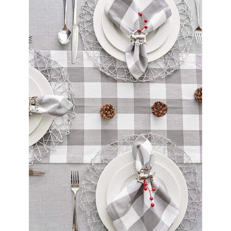 DII CAMZ11457 Gray & White Buffalo Check Woven Table Runner,