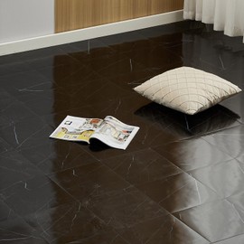 Euventyles Black Peel and Stick Floor Tile 10 Pcs 12x12'' Self Adhesive Vinyl Flooring Tiles Bathroom Peel and Stick Tiles Waterproof Self Adhesive Sticky Tiles for Floor, Covering 10 Sq. Ft