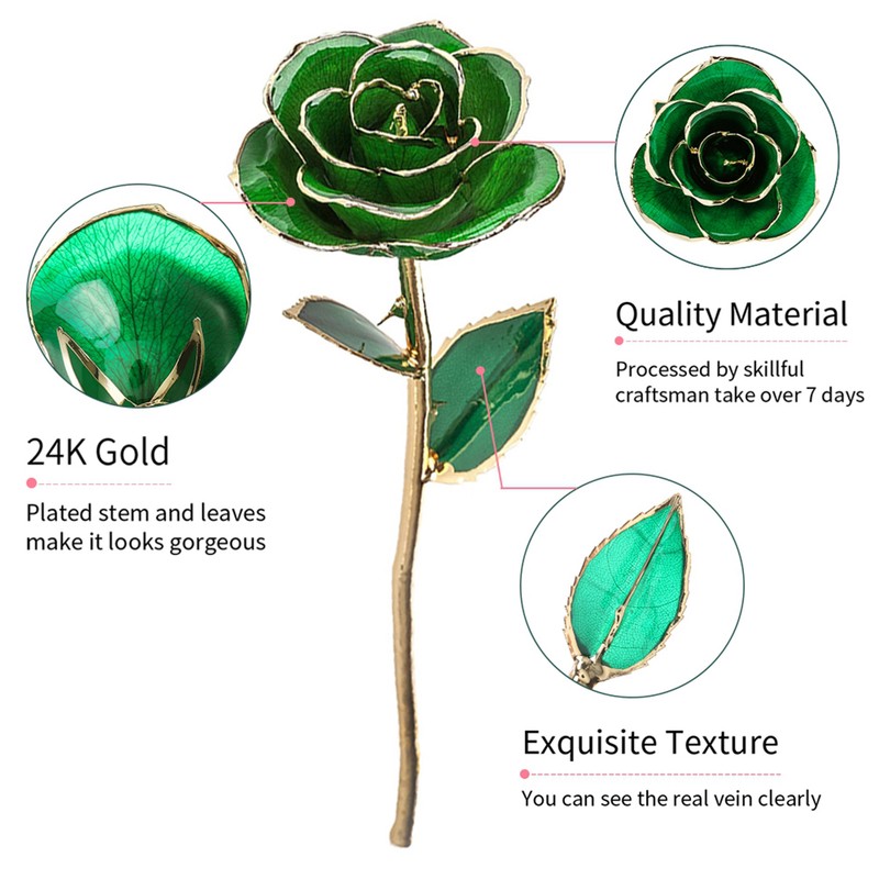 Long Stem Dipped 24k Gold Trim Red Rose In Gold