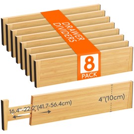 Lifewit 8 Pack Drawer Dividers Bamboo 4" High, 16-22" Adjustable Drawer Organizers for Clothes, Expandable Dresser Separators in Bedroom/Bathroom/Kitchen/Fridge/Office Organization and Storage