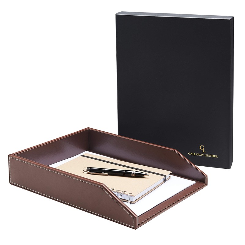 Gallaway Leather Letter Tray Desk Organizer - Paper Tray for
