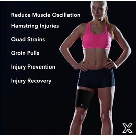 Body Helix Full Thigh Compression Sleeve for Men and Women - Hamstring Strain, Quadriceps Strain, Groin Strain - Medical Grade Compression Thigh Support (Black, Small)