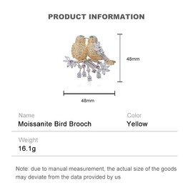 Magpie Lovebird Brooch Inlaid with 14K Gold Moissanite, Romantic Bird Design Love Corsage for Lovers, Creative Birthday Gift (Yellow)