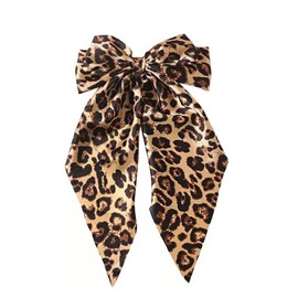 1 PCS Yellow Leopard Print Bow Hair Clip - Big Bow with Long Tail - Cheetah Hair Accessory for Women & Girls
