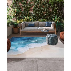 JasmineM Summer Beach Waves Outdoor Rug Mats, Waterproof Outdoor Rug 4'x6' for Patio, Indoor Outdoor Area Rug for Front Door, Deck, Picnic, Porch, Balcony