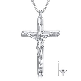 PELOVNY Cross Urn Necklaces For Ashes 925 Sterling Silver Jesus Christ Crucifix Large Religious Pendant Cremation Jewelry for Men-Whistle Shape