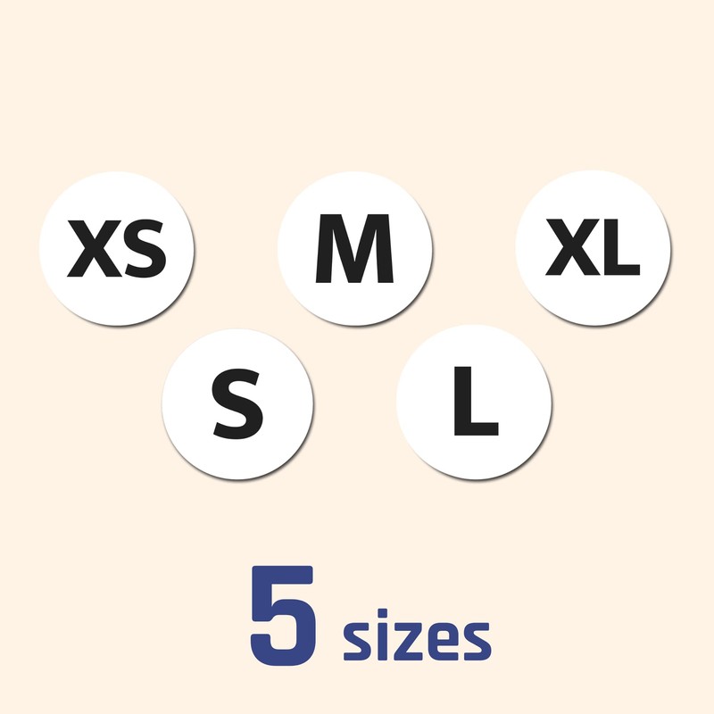 2cm Clothing Size Sticker Labels - 5 Sizes (XS, S,