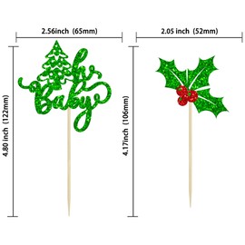 24 piezas de adornos para cupcakes con purpurina para árbol de Navidad, decoración de pasteles de Navidad, Navidad, Año Nuevo, día festivo, baby shower, suministros de fiesta de cumpleaños para niños