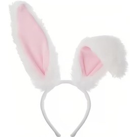 Limspace Headpiece, Rabbit Cosplay, Hat, Rabbit Headband, Halloween, Fluffy, Rabbit, Cute, Animal Hat, Unisex Headwear, Costume Accessory, Rabbit, Hat, Rabbit Wear, Halloween, Korean Costume, Women's Headband, Long Hair Cap (White Headband)