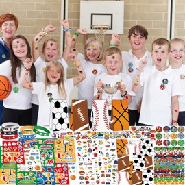 Sports Party Favors - Sports Theme Birthday Party Supplies Decorations, Gift Bags, Slap Bracelets, Rubber Bracelets, Tattoo Stickers, Button Pin, DIY Stickers for Boys Girls Children