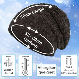 Compagno Unisex Warm Lined Beanie Hat, Knitted Hat, Winter Hat, One Size - Brown velvet