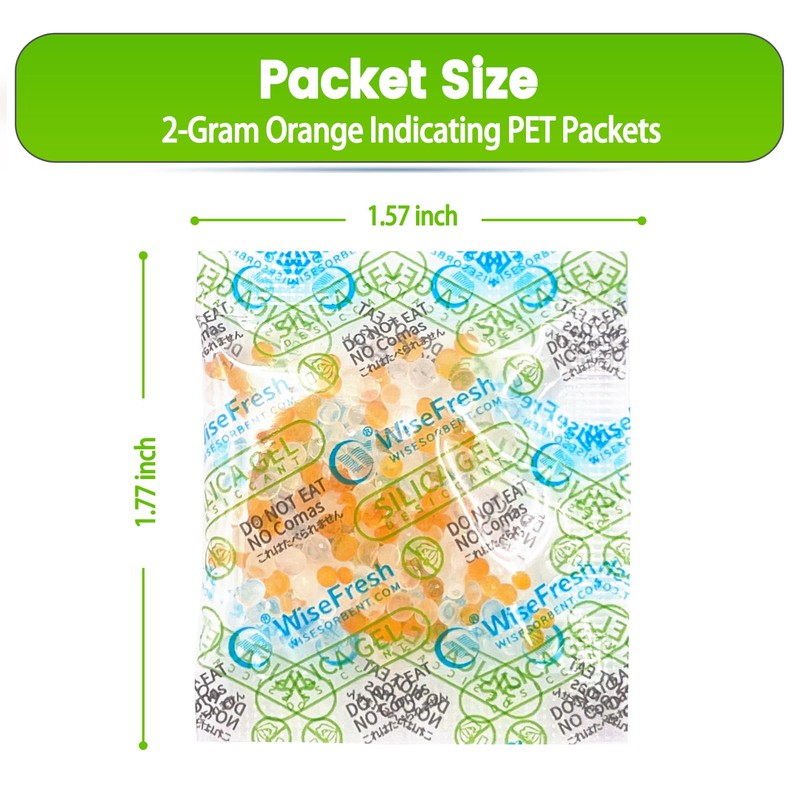Wisesorb 100Pcs 2g Food Safe Desiccant Packs, Indicating Silica Gel