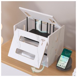 Hoernflk Desk WiFi Router Storage Box,Wireless Router Storage Cabinet, Router Fences Shelf,Household Power Cord Arrangement Box for Bedroom Living Room,B_2