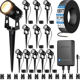 SUNVIE All-in-One LED Low Voltage Landscape Lighting Kit, 12-Pack Landscape Lights with Transformer 100FT Wire and Connectors, 3000K Waterproof Low Voltage Landscape Lights for Garden Yard House Tree