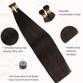 MAXITA I Tip Hair Extensions Human Hair,Dark Brown 100g/200s 14 Inch, Itip Human Hair Extensions Comfortable Wear, 100% Remy Human Hair, Real Human Itip Keratin Hair Extensions