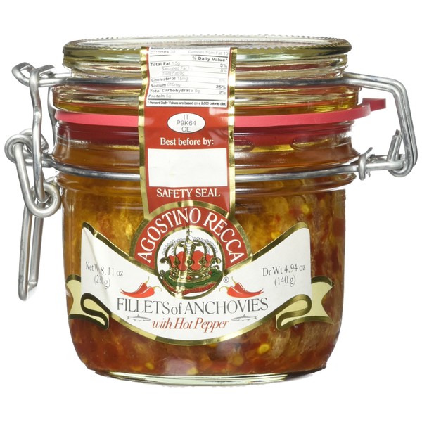 Italian Anchovy Fillets with Hot Chili in Bail Top Mason Jar (8.4 ounce)