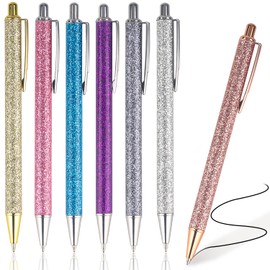 NTGRTY 7 Glitter Ballpoint Pens Bling Metal Pens for School and Office 1.0mm Black Ink