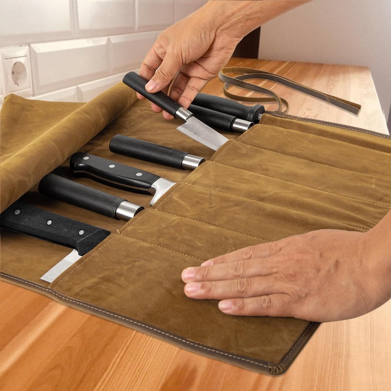 Genuine Leather Knife Roll, Knife Bags for Chefs Professional, Small