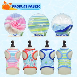 LyssKMK 4-Pack Dog Cooling Shirt Dog Summer Tank Tops Puppy Cooling Quick Dry Sleeveless Shirts with Stripe Beach Seafish Sailboat Patterns Dog Cooling Vest for Small Meddium Dogs L