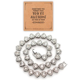 fasone Rhinestone hearts necklace, Iced Out Hearts Jewelry，Silver tennis necklace for women，Hearts tennis necklaces