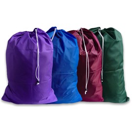 Small Heavy Duty Nylon Drawstring Laundry Bags in Assorted Colors, (5 Pack)