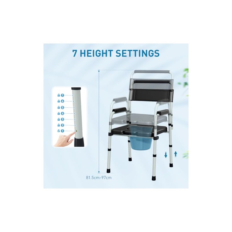 HOMCOM Commode Chair for Elderly w/Arms and Back, Removable Bucket,