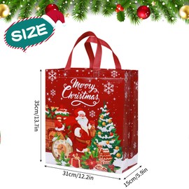 Large Christmas Tote Bags, 12pcs Reusable Xmas Gift Bags with Handles, Non-woven Christmas Shopping Bags Grocery Bag Gift Wrapping Bag Xmas Holiday Party Favor Decoration