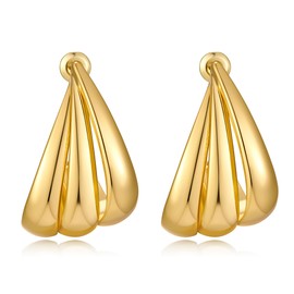 GLORIG Gold Earrings For Women With C shape Stylish Gold Hoop Earrings Chunky Statement Earring Trendy Geometric Earring Perfect For Daily Wear, Brass, No Gemstone