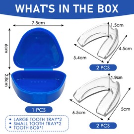 Pack of 4 Grinding Splint for Night, Bite Splint Teeth Grinding, Mouth Guard Set, 2 Sizes, Malleable Mouth Guard for Teeth Grinding, Reduces Teeth Splint Grinding