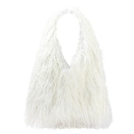 Meliyya Women's Cuddly Handbag Winter Tote Bag Warm Fluffy Shoulder Bag Large Women's Bag Plush Shopper Made of Faux Fur for University Work Girls School, A-White