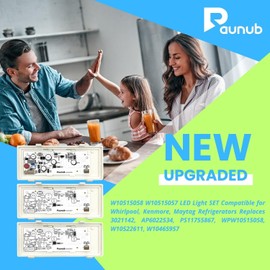 1 Pack W10515058 and 2 Pack W10515057 Refrigerator Freezer Main LED Light Set WPW10515058 WPW10515057 AP6022533 PS11755866 W10522611 W10465957 AP6022534 PS11755867 3021142