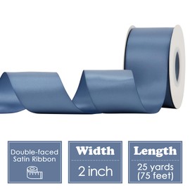 HUIHUANG Smoke Blue Ribbon 2 inch Wide Double-Faced Blue Satin Ribbon for Crafts, Bows Making, Flower Bouquet Wrap, Gift Wrapping, Wedding Bridal Shower Decor, Home Decor -25 Yards/Roll