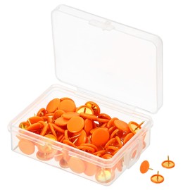 PATIKIL Push Pins, 100 Pack Plastic Roundness Pushpin Decorative Thumb Tacks Golden Steel Point for Cork Board, Orange