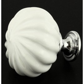 White (5 Pack) 1-3/4 inch Swirl Ceramic Knob White with Chrome Base