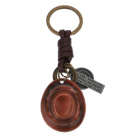 Gatuida Vintage Cowboy Hat Key Pendant Made of Metal with Handmade Leather Strap, Creative Souvenirs for Men and Women, Ideal as Car Key Pendant or Decoration, As Shown