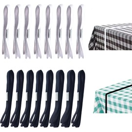 Table Bungees Tablecloth Strap Band Elastic Table Cloth Bands Tablecloth Bungee Cord to Hold Down Table Cloth for Picnic, Camping, Outdoor Tables, Wedding, Parties etc - (White, Black,16 Pieces)