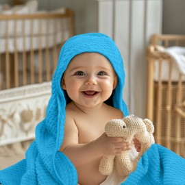 ORIGINAL KIDS Hooded Baby Towel for Newborn - Soft Snugly Waffle Weave Baby Bath Towel with Hood for Infants, Toddlers - 100% Cotton Wrap - Absorbent Newborn Bath Essentials - Large 32x32 - Aqua