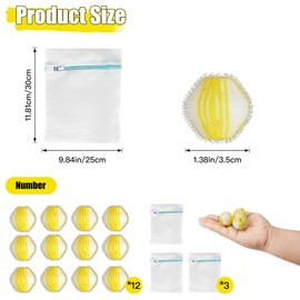 LAGAHS 12PCS Pet Hair Rremover, Reusable Dog Hair Remover with 3PCS Laundry Bags, Yellow White Cat Hair Remover for Washing Machines for Clothes, Bedding