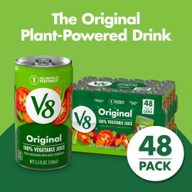 V8 Original 100 Vegetable Juice 48 Pack 5.5 Fl Oz Cans Healthy Snack Drink