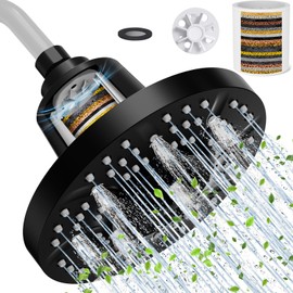 7-Inch High-Pressure Shower Head with 20-Stage Filter - Dermatologist Recommended for Hard Water, Hair & Skin Care, Black