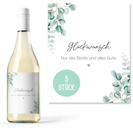 Flaschenetiketten Geburtstag (5 Stück) | Geschenk zum Geburtstag für Frau und Mann | Aufkleber Sektflasche, Weinflasche selbstklebend | Geburtstagsgeschenk Freunde (Birthday Edition #6 Eucalyptus)