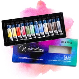 7 Artists Classic Watercolour Paints Pink Gallery Set 24 x Tubes Vibrant Colours, High-Quality Artist Watercolour, Artist Watercolour Box, Watercolour Painting Box