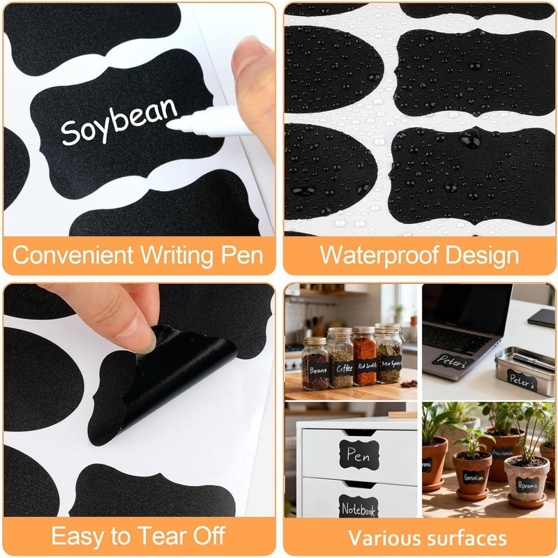 Chalkboard Labels-500Pcs Black Removable Labels(Irregular Shapes) for Jars,Storage Bins,Food Containers